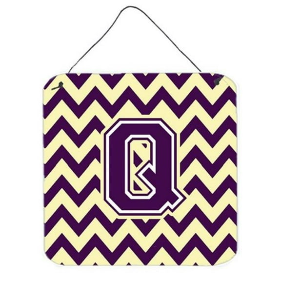 Letter Q Chevron Purple & Gold Wall or Door Hanging Prints, 6 x 0.02 x 6 in.