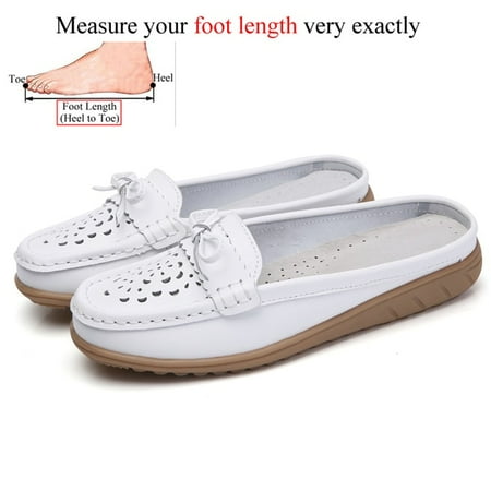 

Summer Genuine Leather Women Flats Hollow Slip On Leather Loafers Ladies Shoes Korean Style Soft Moccasins Half Slippers Size 43