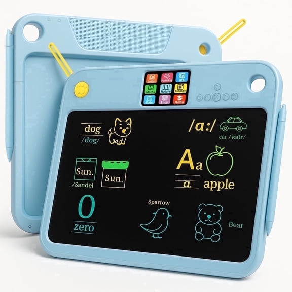 LCD Writing Tablet for Kids 5-7 ,16 Inch Dual-Screen Pad with 9 Learning Themes, Rechargeable Erasable Board Extra Stylus Lock Switch for Home School