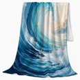 thumbnail image 2 of Rolling Blue Ocean Wave with White Foam Crest, Coastal Surf Art for Beach Lovers, Birthday Gift, Soft Flannel Blanket for Bedroom and Lounge, Fresh Ocean Home Decor, 2 of 9