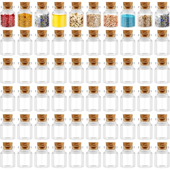 Blcculi 200 Pcs Mini Glass Bottles with Wood Cork Stoppers, Small Clear Glass Jars for DIY Decoration, Wedding Party Favors (5 ml)