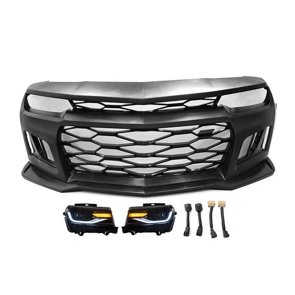 Ikon Motorsports Compatible with 10-13 Chevy Camaro ZL1 Style Front Bumper Cover & Projector Headlights