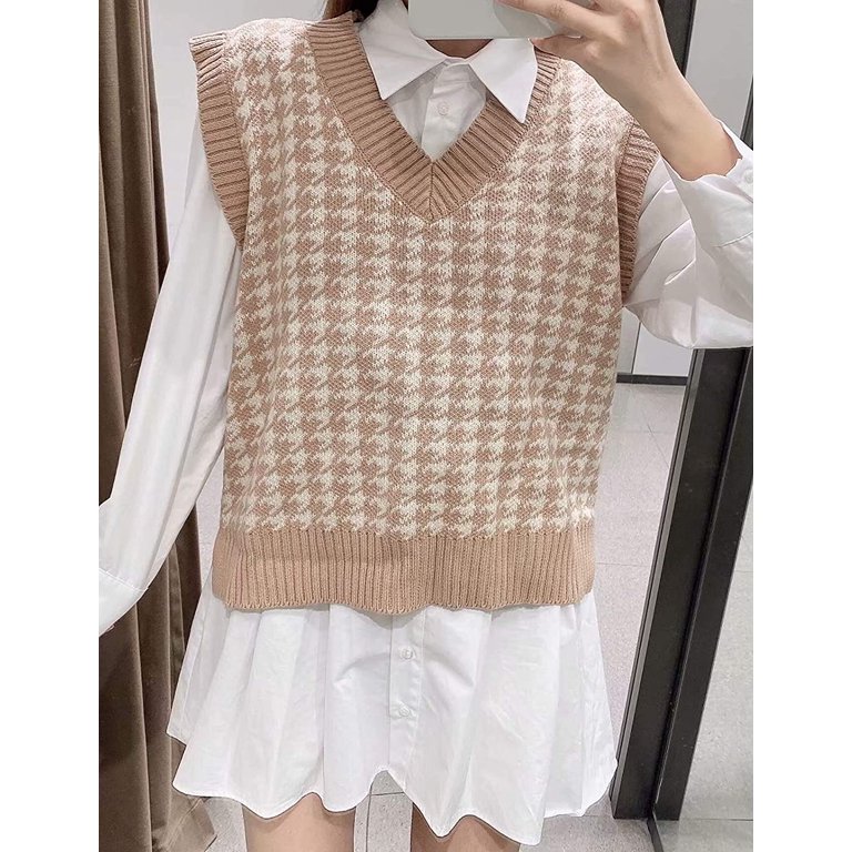 PIKADINGNIS Women's Oversized V Neck Sleeveless Knitted Indie Sweater Vest  - Walmart.com