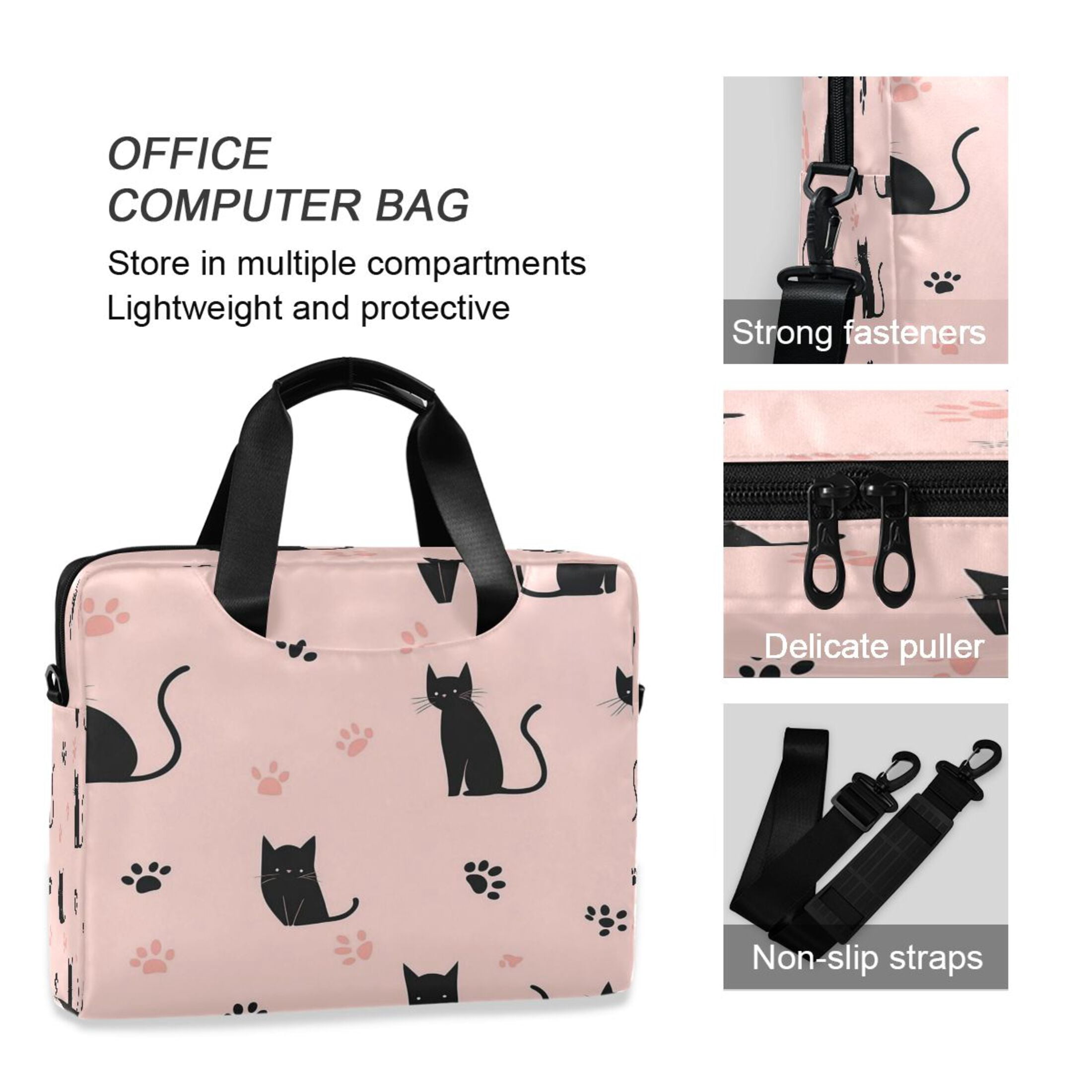 16" Laptop Tote Bag Laptop Sleeve Case Computer Briefcase for Work & Travel Black Cat and Cat's Paw