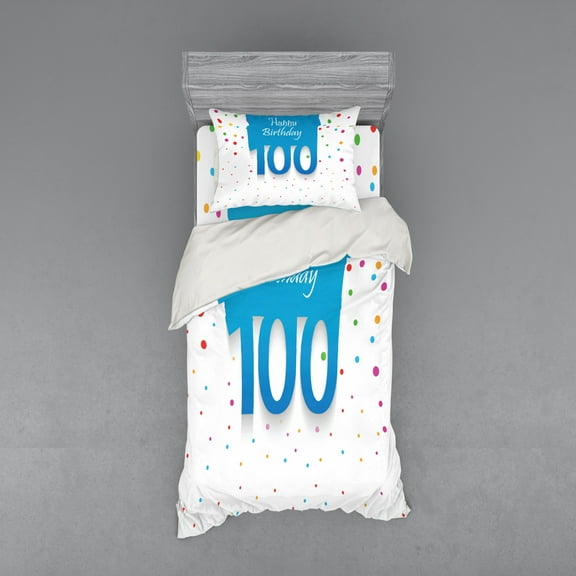 Ambesonne Colorful Bedding Set 3 Pcs, 100 Years Birthday, Twin XL, Multicolor