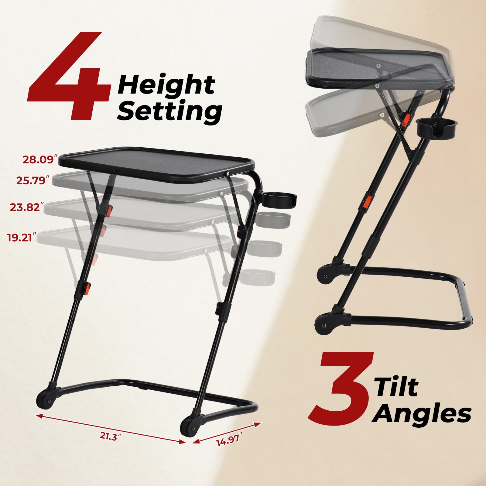 Homy Casa Portable Folding Utility Cart with Black Matte Surface and Fixed Cup Slot