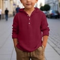 thumbnail image 2 of Shadoumai Boys Half Button Linen Shirts Lightweight Roll-Up Long Sleeve Boho T-Shirts Teens Loose Holiday Summer Beach Tee Tops, 2 of 5
