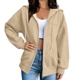 thumbnail image 5 of LEAVINGSUO Hoodies for Women Zip Up Solid Color Hooded Long-sleeved Sweatshirt Cardigan With Pockets Beige M, 5 of 7
