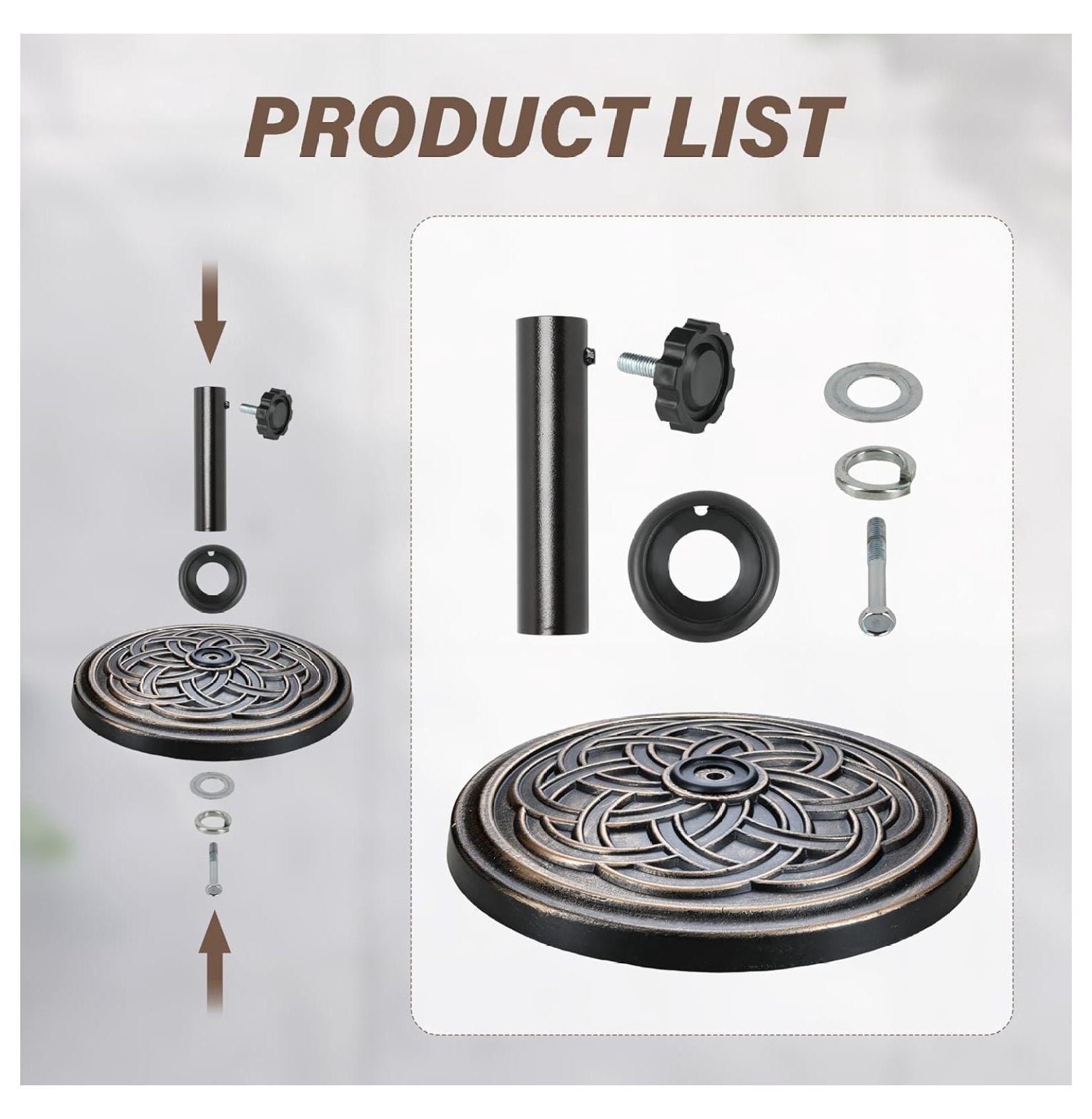 24Lbs Heavy Duty Umbrella Base Outdoor Round Patio Umbrella Stand for Lawn, Deck, Poolside, Bronze