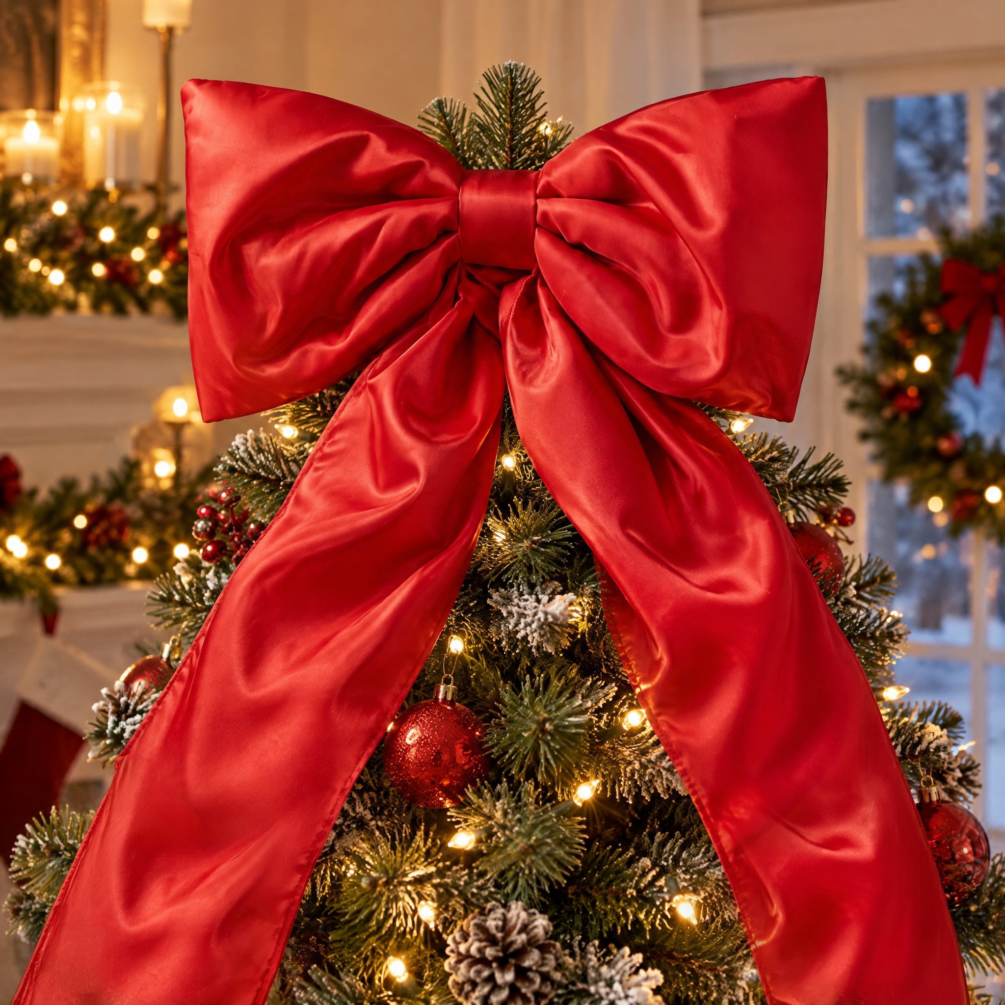 Satin Bow Christmas Tree Topper, Red, 7', by Holiday Time