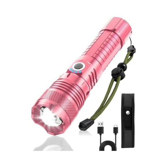 ZLC Pink LED Flashlights, High Powered High Lumens Super Bright Tactical Flashlight, Rechargeable, 5 Modes Zoomable Waterproof Flash Lights for Emergency, Home, Camping, Hiking