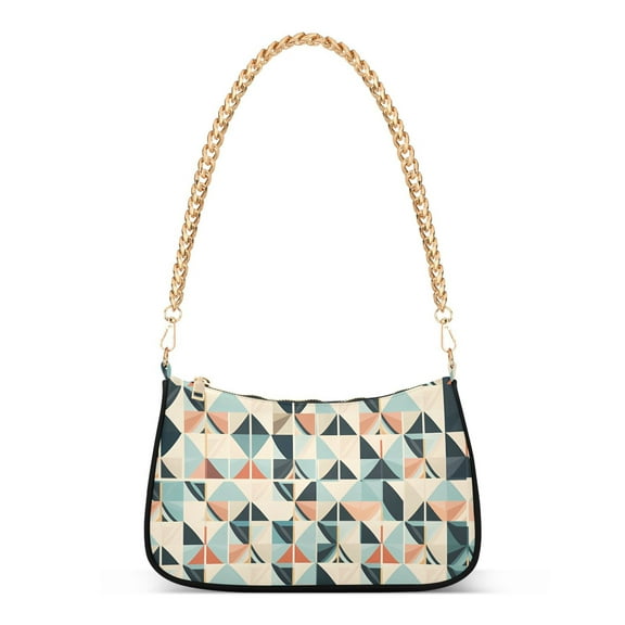Womens Chain Shoulder Bag Abstract Grids Classic Tote Handbags Fashion Clutch Hobo Purse with Zipper for Travel Casual