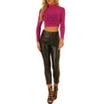 thumbnail image 2 of INSPIRE CHIC Women's Mock Neck Long Sleeve Stars Mesh See Through Cropped Blouse, 2 of 5