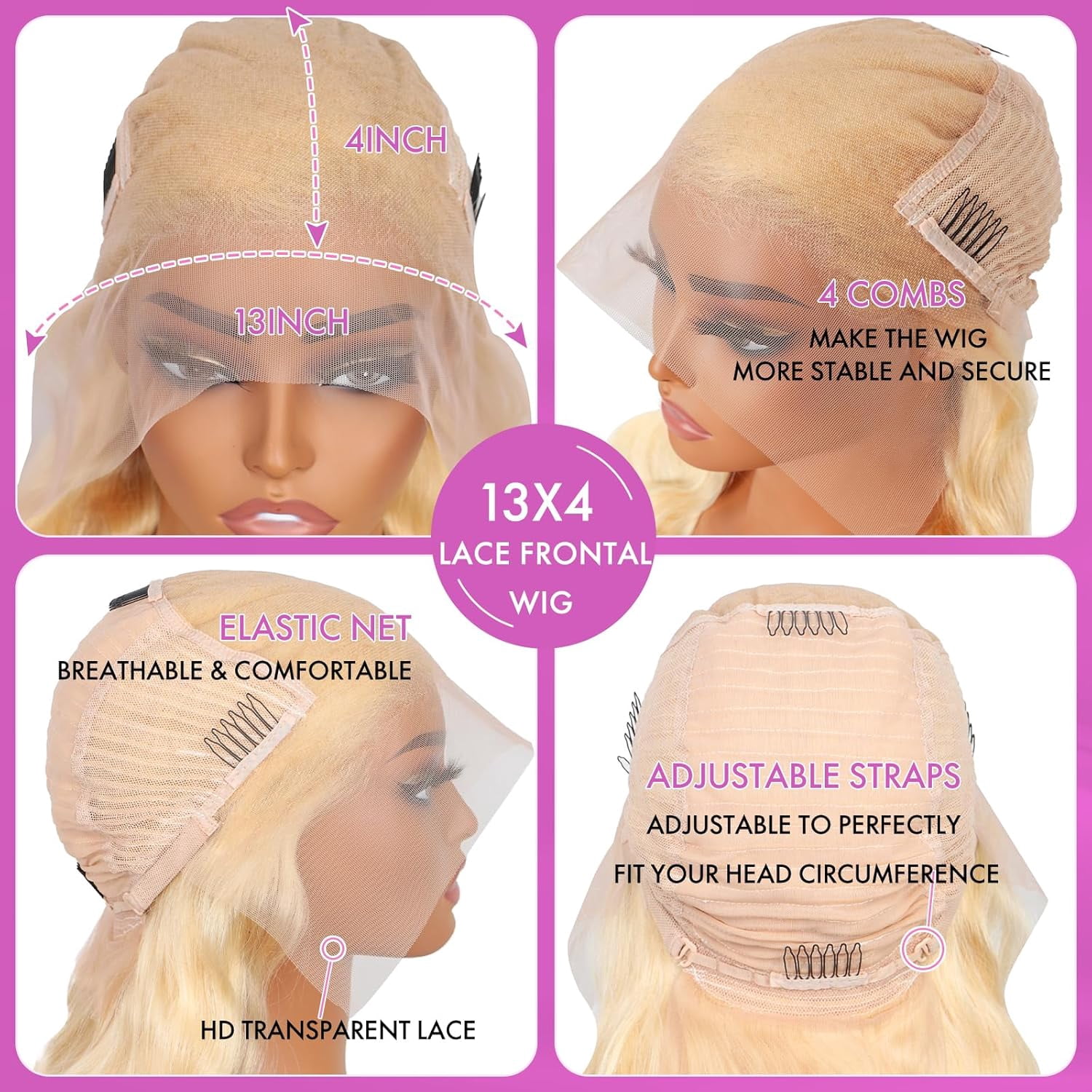 22" 613 Lace Front Wig Human Hair, Body Wave 13x4 Blonde Lace Front Wigs