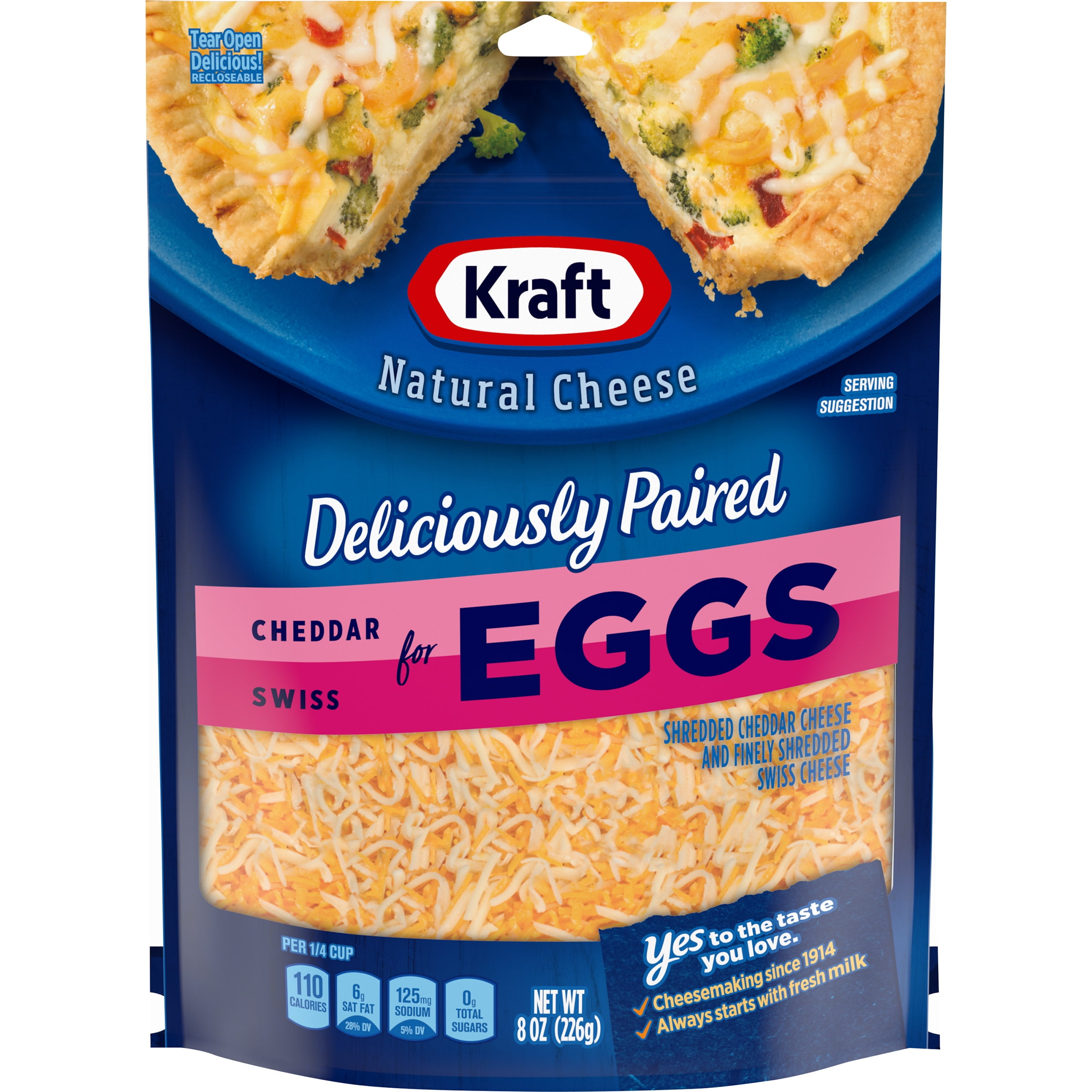 Kraft Deliciously Paired Cheddar & Swiss Shredded Cheese for Eggs, 8 oz Bag