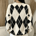 thumbnail image 4 of Dweltoz Women's Oversized Argyle Sweater Crew Neck Long Sleeve Knit Pullover Top Loose Fit Preppy Casual Fall Winter Clothes,Light Brown M, 4 of 4