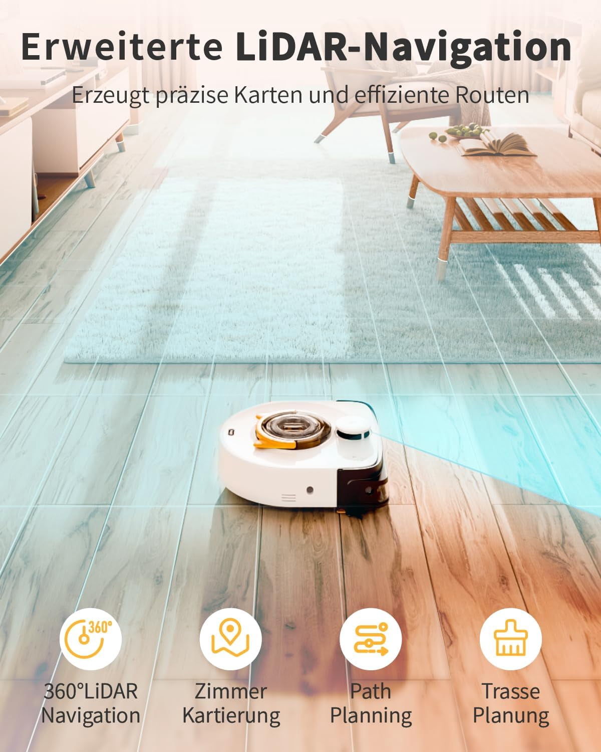 Robot Vacuum with 22,000Pa Ultra-Strong Suction - Automatic Robot Vacuum for Pet Hair & Carpets, Tangle-Free Cleaning, Smart Mapping with LiDAR Navigation, App Controlled