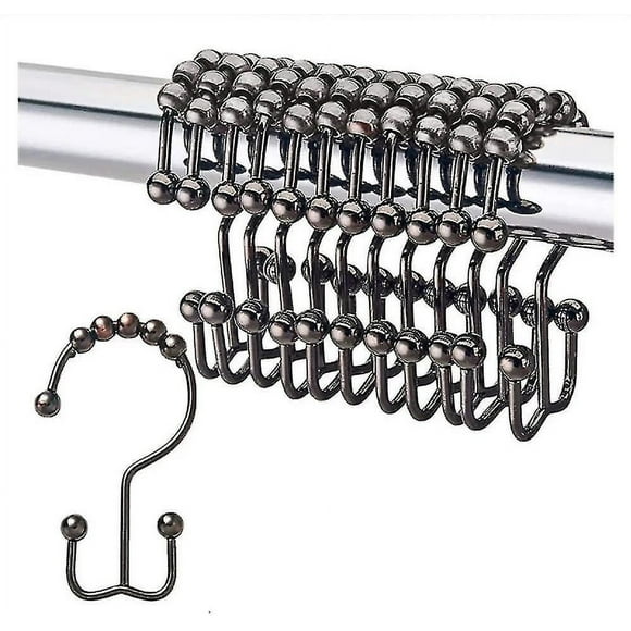 Antique Copper Shower Rings, Double Track Shower Curtain Hook, 12pcs Bathroom Shower Hooks Shower Curtain Hooks Double Hooks