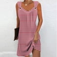 thumbnail image 2 of MIUOWANP Women's Summer Halter Casual Dress Horizontal Stripe Print Sleeveless V-Neck Strapless Mid Length Skirt Size M(6)Red, 2 of 5