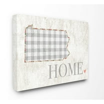 Pennsylvania Grey Gingham and Floral Heart and Home Stretched Canvas Wall Art, 30 x 1.5 x 40