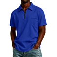 thumbnail image 2 of Fabrcox Men's Short Sleeve Polo Shirts Quarter Zip Collared Shirts Regular Fit Solid Color Athletic Casual Work Golf Shirts for Men with Pockets Blue M, 2 of 5