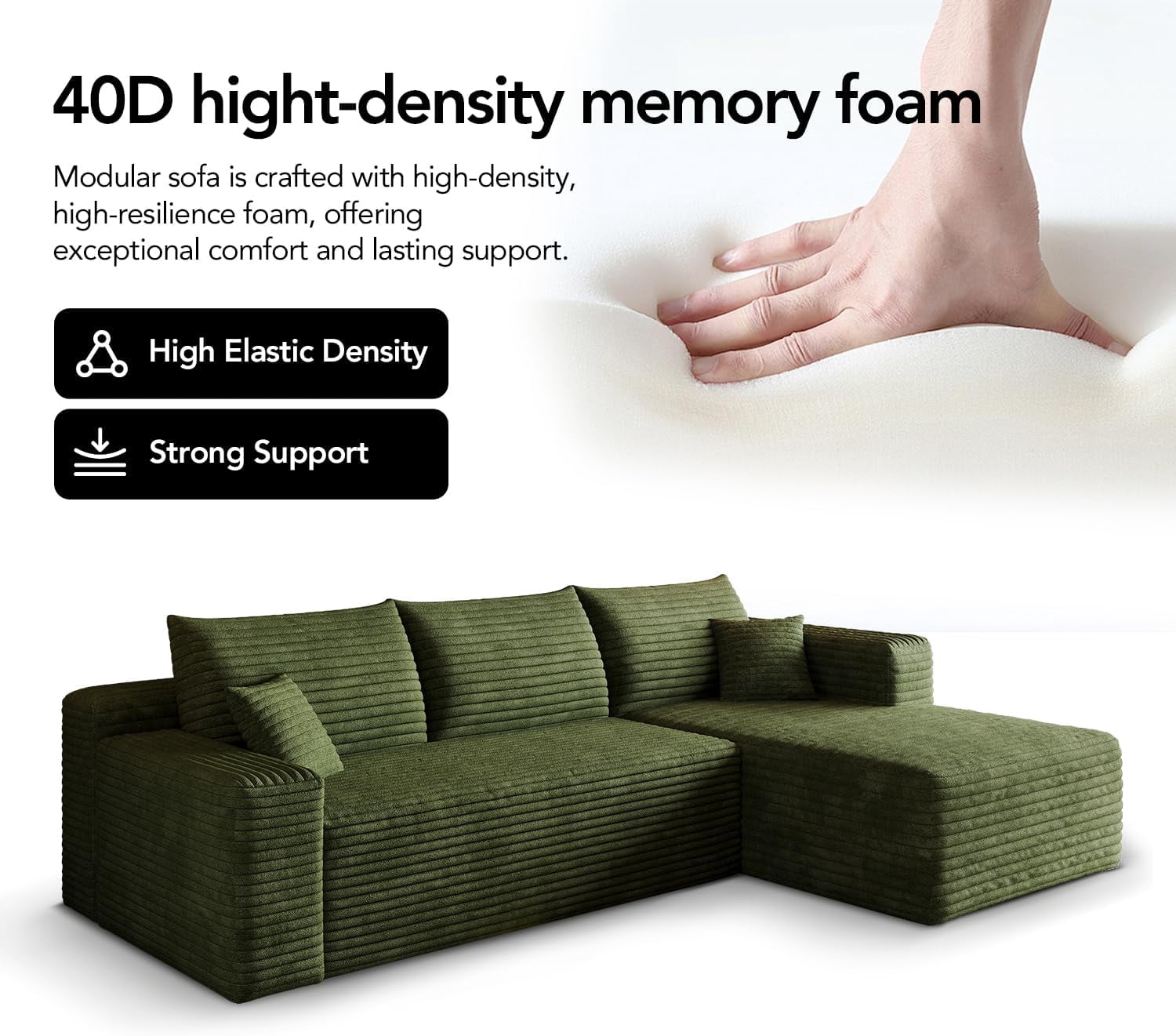 103" Cloud Sectional Sofa, Modern L Shaped Deep Seat Couch, Plush Corduroy Upholstered Sofa No Assembly, Living Room