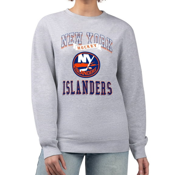 Women's G-III 4Her by Carl Banks Heather Gray New York Islanders Team Logo Tri-Blend Fleece Pullover Sweatshirt