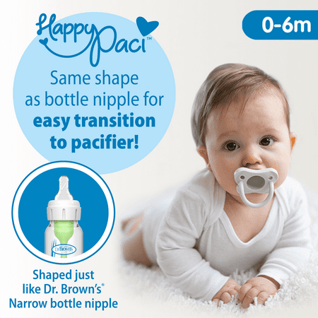 Dr. Brown's HappyPaci 100% Silicone Baby Pacifier, One-Piece, White/Blue/Light Blue, 0-6m, 3 Pack