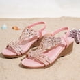 thumbnail image 4 of Wedge Sandals for Women Comfortable Platform Elastic Ankle Strap Wedges Heels Rhinestone Beaded Dressy Open Toe Summer Footwear Pink Size 7.5, 4 of 6