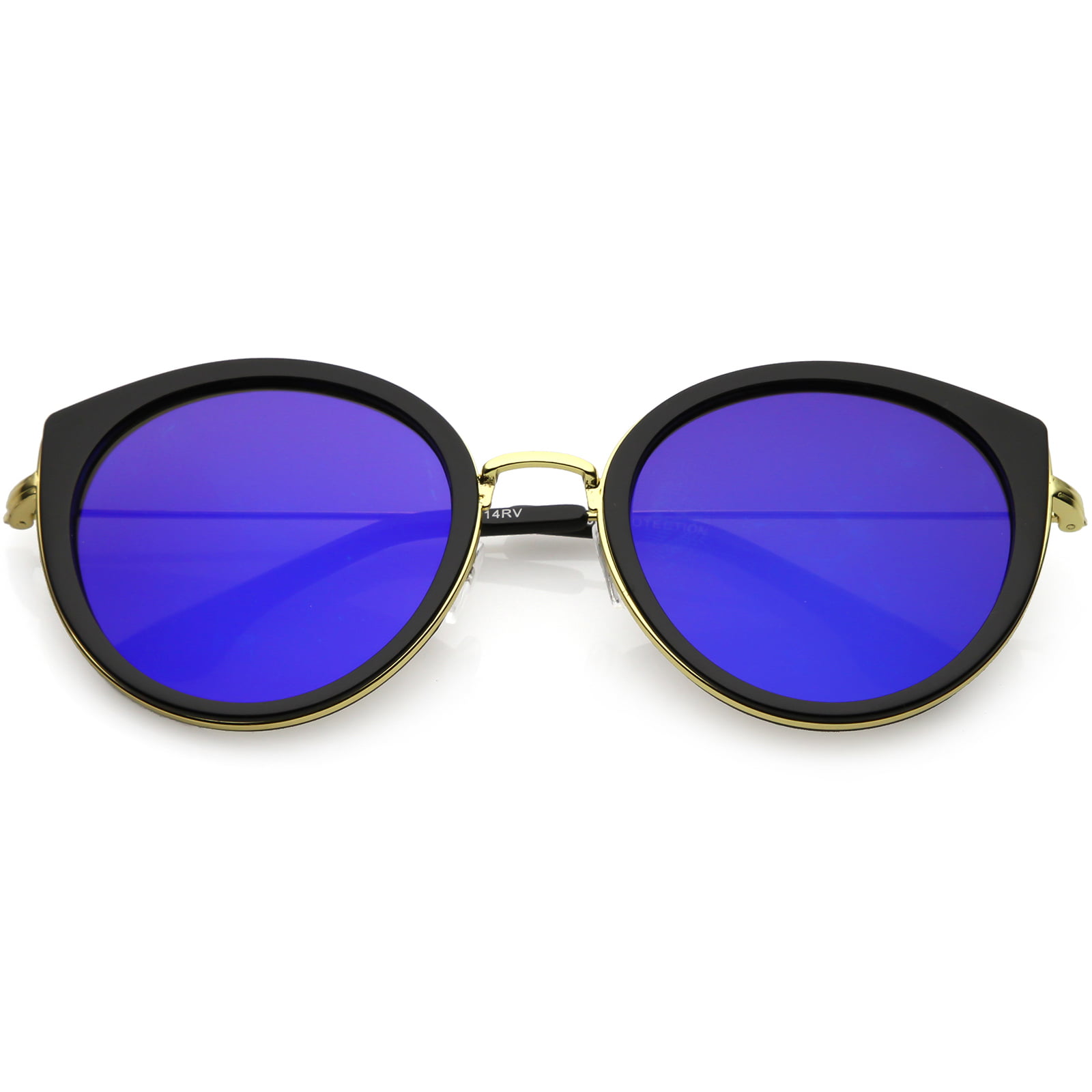 Modern Cat Eye Sunglasses Metal Trim Round Colored Mirror Flat Lens ...