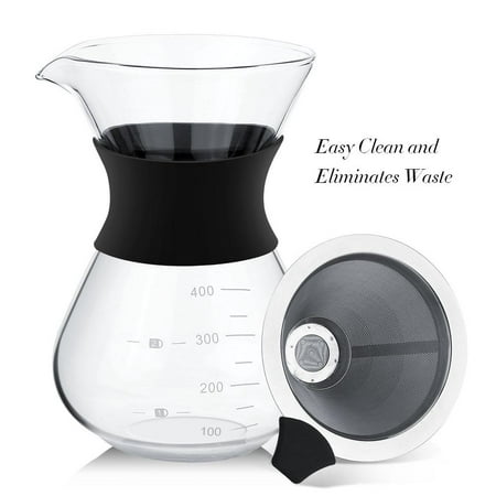 EECOO Pour Over Manual Hand Drip Coffee Maker Glass Pot with Stainless Steel Filter Coffeemaker