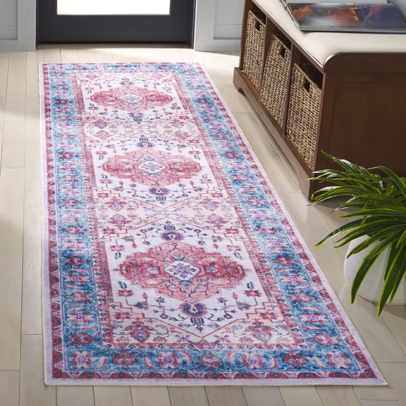 Safavieh Arizona Calista Oriental Machine Washable Runner Rug, Ivory/Light Blue, 2'6" x 8'