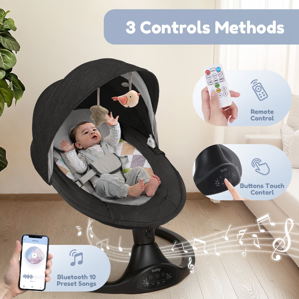 Electric Baby Swing, Caveen Infant Swing Rocker with Remote Control, 5 Sway Speeds, Bluetooth Music, Black