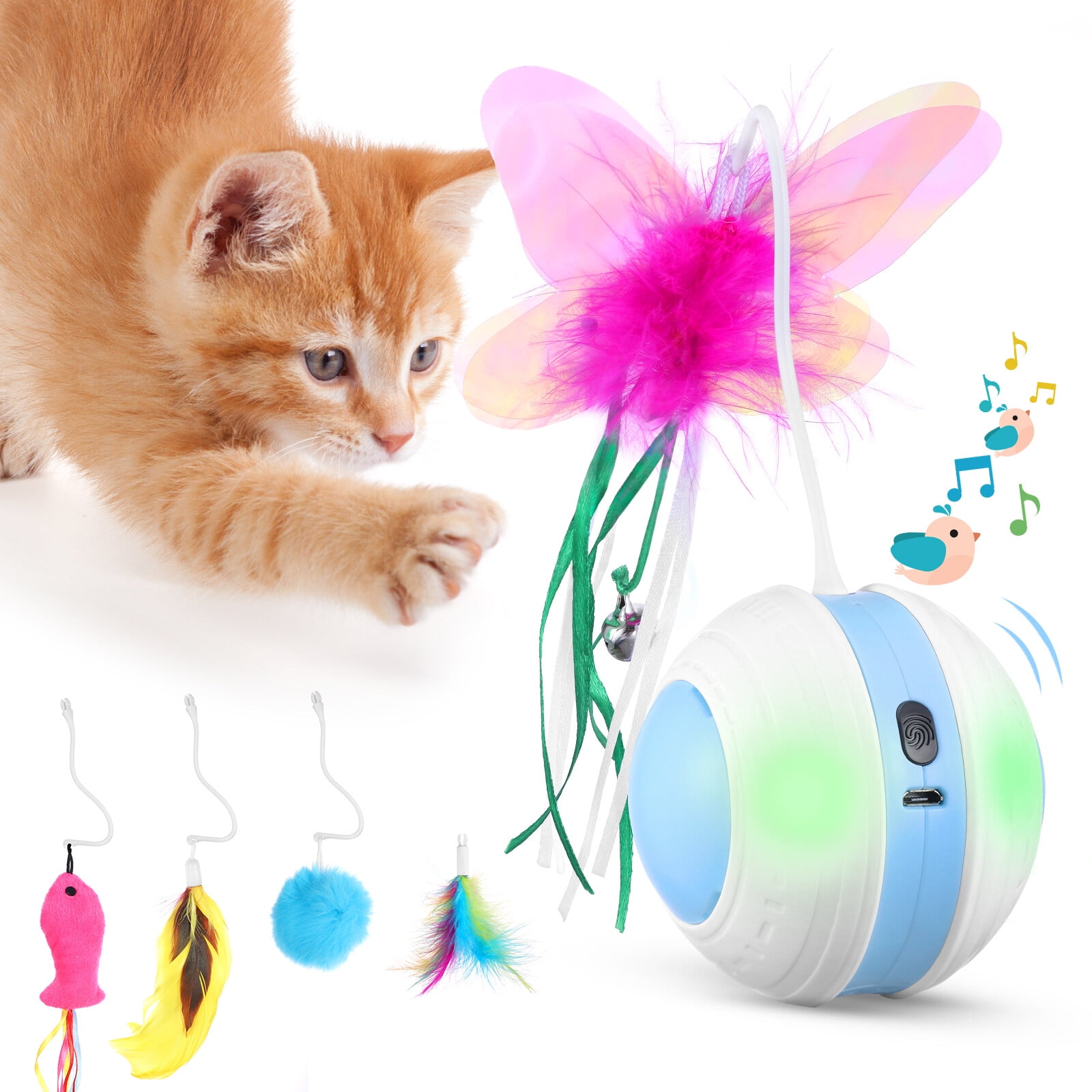 Goopow Cat Toys Kitten Toys, Interactive Cat Toy Including Worm Toy, Feather Tassel,Catnip Fish, Balls and Bells Toys Set for Cat, Puppy, Kitty with