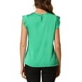 thumbnail image 3 of INSPIRE CHIC Women's Cut Out Keyhole Back Straight Solid Pleated Cap Sleeve Blouse XS Green, 3 of 5