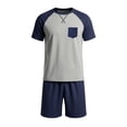 thumbnail image 4 of Bovxnpu Mens Summer 2 Piece Outfits Short Sleeve Shirt Pant Loungewear Short Sleeve Raglan Loungewear Pajama Short Set, 4 of 5