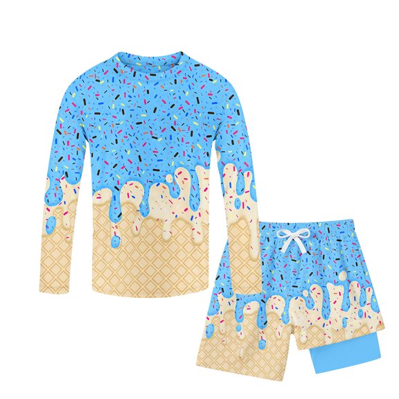 Glisme Teen Boys Swimwear Playful Ice Print Swimwear Two Piece Swimsuit With Cute Ice Theme Beach Pool Classic Beach Wear Sky Blue 13-14 Years