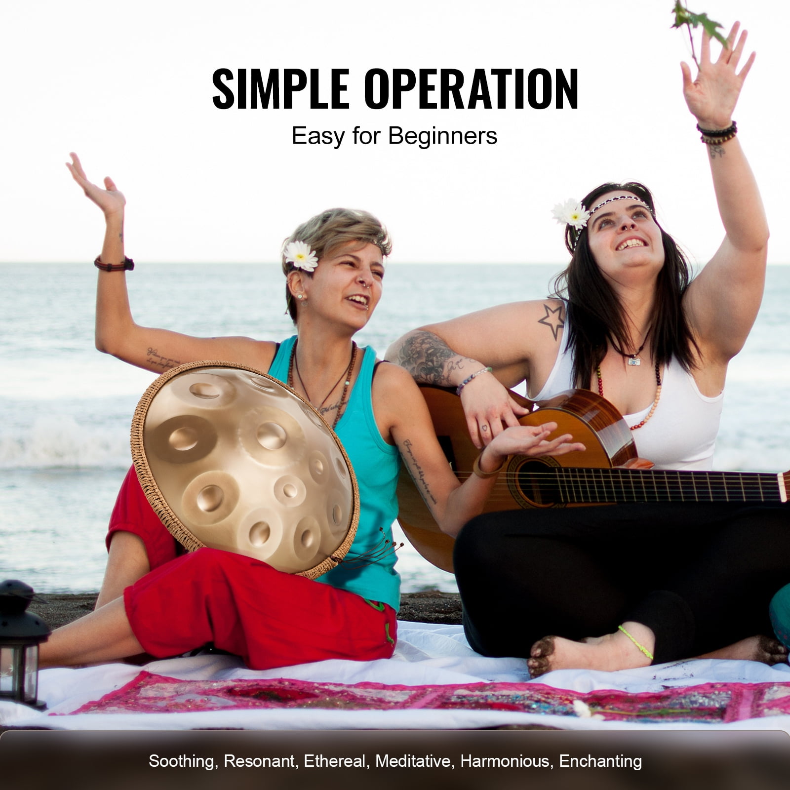 VEVOR Handpan Drum, 22 in & 12 Notes, D Minor Hand Drum, Pan Drum Instrument with Mallets, 440Hz Handpan Stand & Carry Bag, Steel Healing Sound Drum, Percussion Instruments for Adults Beginners