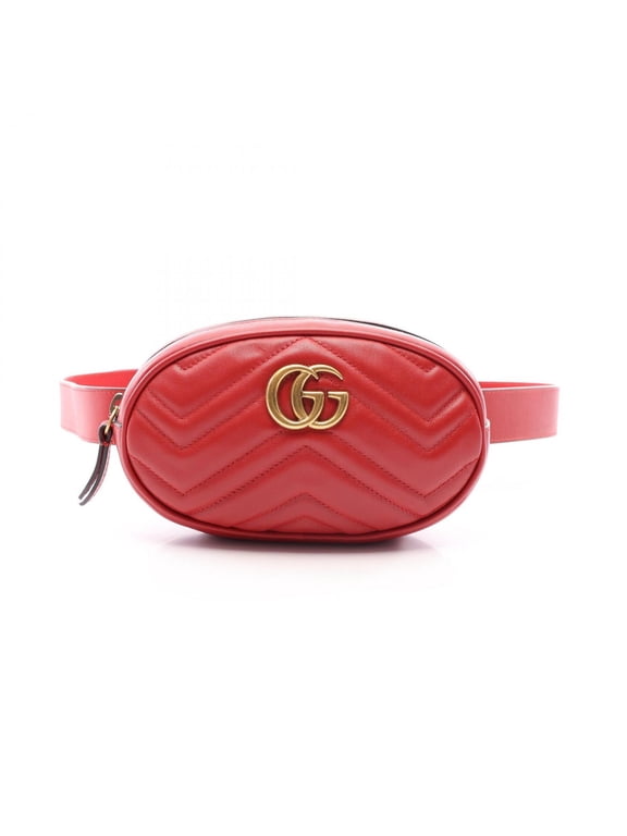 Pre-Owned Gucci GG Marmont Waist Bag/Handbag, Leather, Women's, Red, 476434