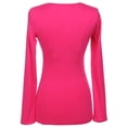 thumbnail image 3 of Ola Mari Junior Size Solid Basic V-Neck Long Sleeve Top, Hot Pink, Medium, 3 of 3