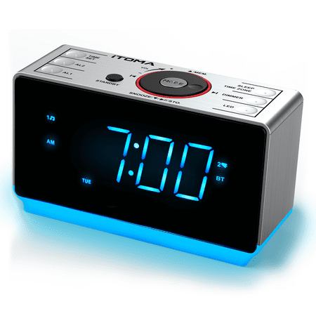 iTOMA CKS708 Alarm Clock Radio with Bluetooth 5.1 Speaker, Dual Alarms, FM Radio, 1.4-Inch LED Display, Auto Dimmer, USB Charging Port, Night Light, Snooze and Sleep Timer
