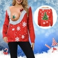 thumbnail image 3 of Pull de Noël pour Femmes Imprimé Graphique Mode Chandail en Molleton Col Rond Cardigan d'Hiver Manches Longues Fermeture Blouse Veste Mi-Longue Chandail à Capuchon Doux, 3 of 6