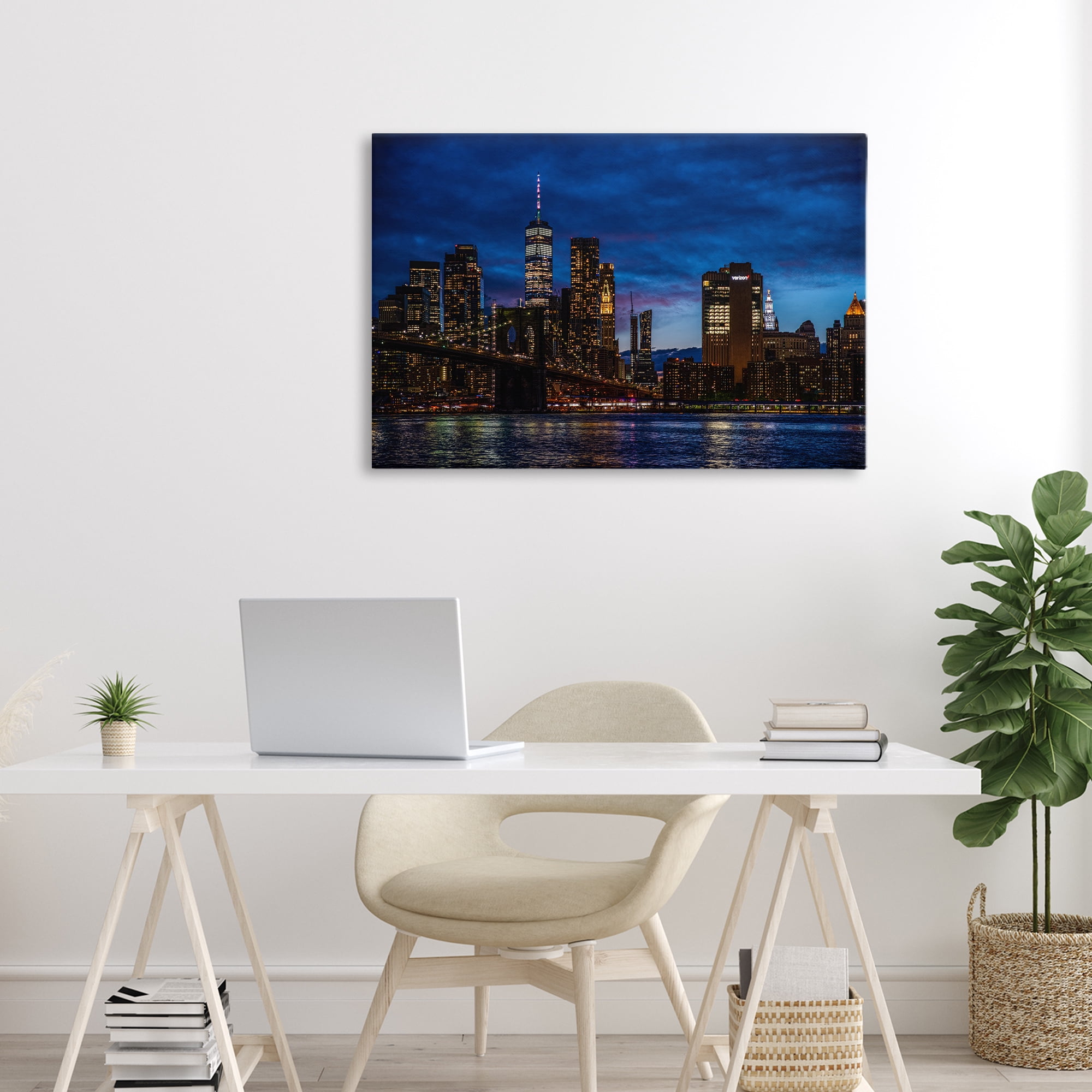 Stupell Industries Brooklyn Bridge at Night Canvas Wall Art, design by Tim West
