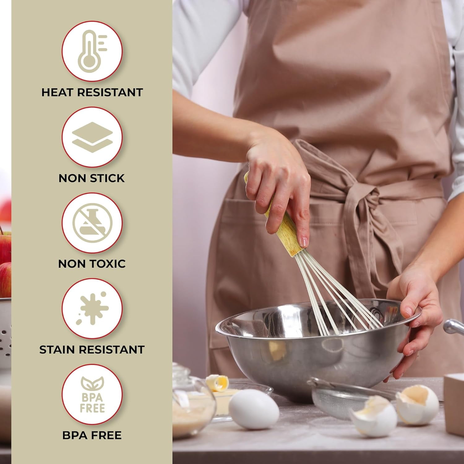 50 PCS Silicone Kitchen Utensils Set with Wooden Handles - Heat Resistant Non-Stick Cooking Tools for Nonstick Pans