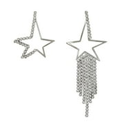 1 Pair of Pentagram Earrings Crystal Tassel Eardrop Asymmetric Earrings Fully-jeweled Earbob (Silver)