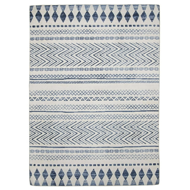 Tapis d'extérieur lavable Marco ivoire & bleu 7 pi x 9 pi
