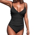 thumbnail image 1 of Traje de baño sexy de color sólido con escote en V profundo para mujer: traje de baño de una pieza con almohadilla para el pecho, traje de baño ajustado sin espalda para mujer, 1 of 5