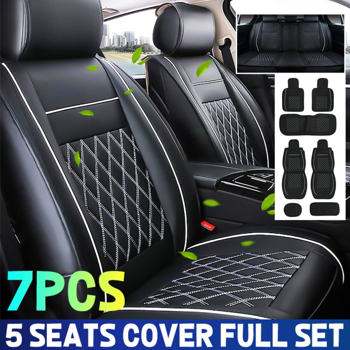 Breathable Printing Car Seat Protectors with Steering Wheel Cover and Shoulder Pads Automobiles Car Interior Accessories Blue Yous Auto Car Seat Covers for Front and Rear