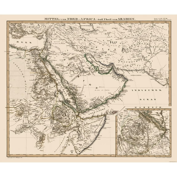 Historic Map - North Africa Arabia - Stieler 1848 - Vintage Wall Art