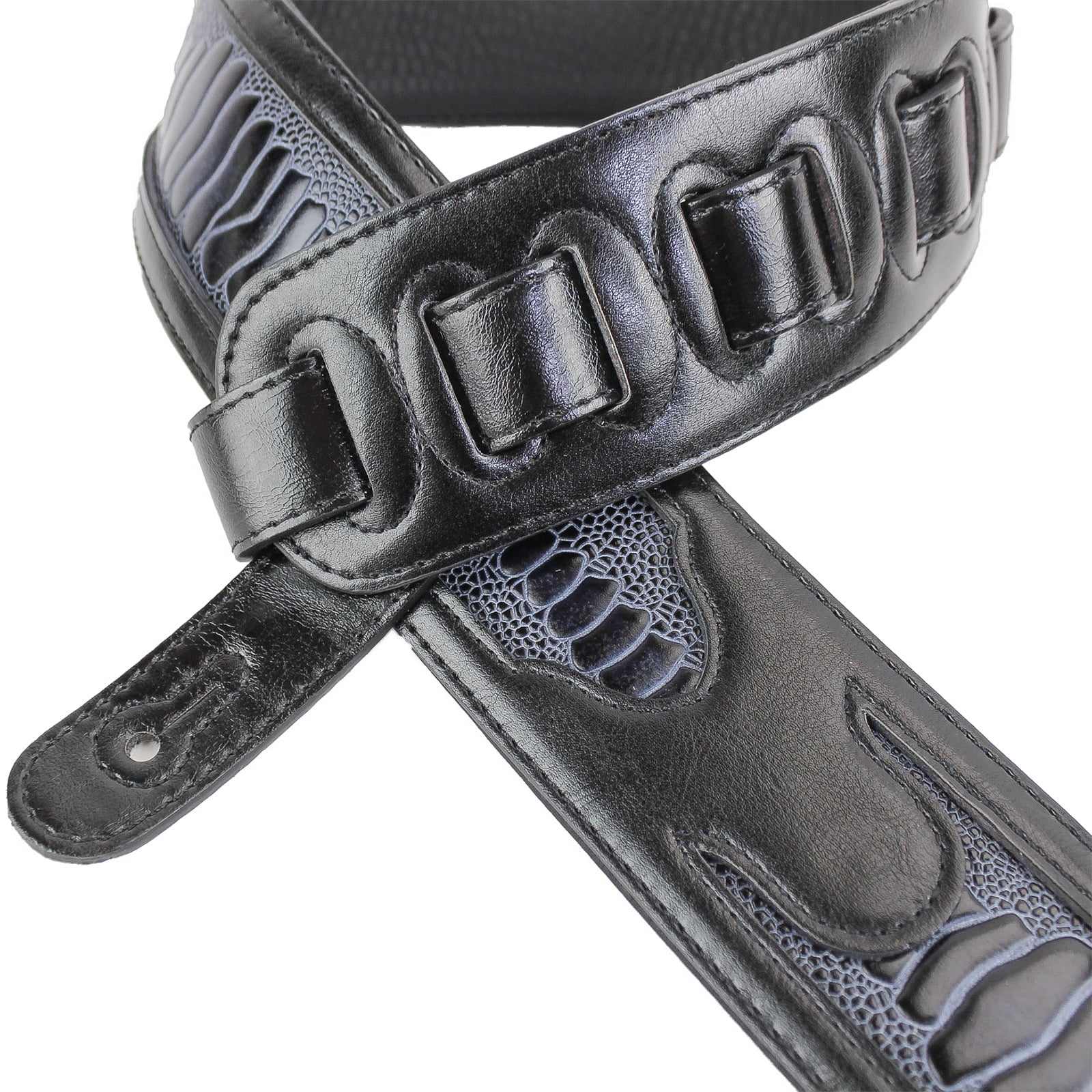 Walker & Williams GC-21 Black Leather Padded Guitar Strap with Armadillo Inserts